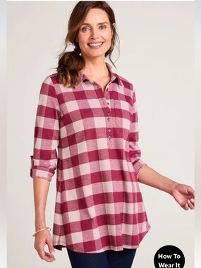 Soft Surroundings Mad About Plaid Tunic Rouge Wine Buffalo Check size 2X